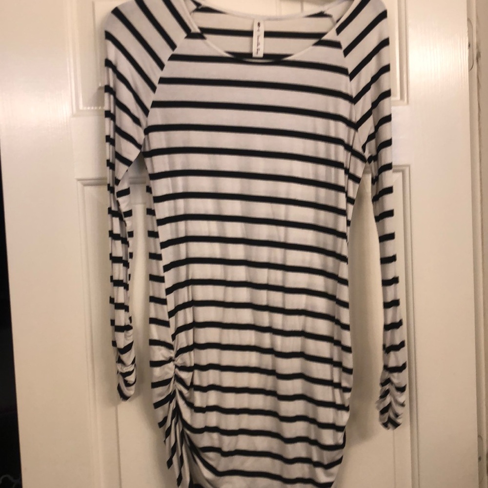 RESTOCK STRIPPED SIDE SCRUNCH TUNIC